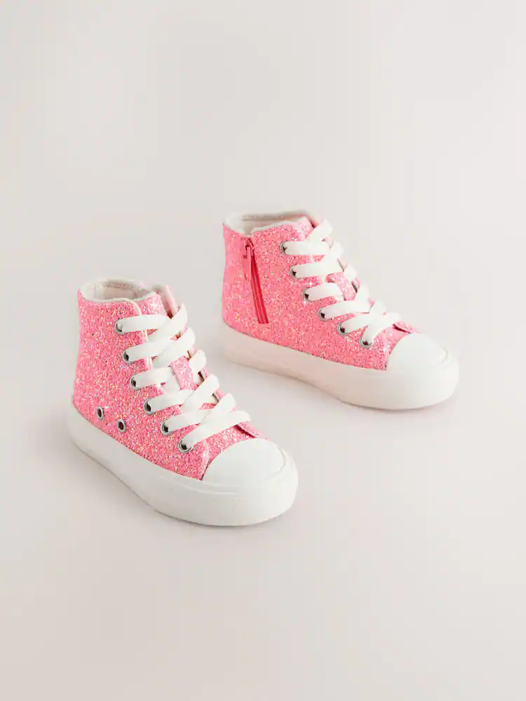 Pink Glitter Standard Fit (F) High Top Trainers