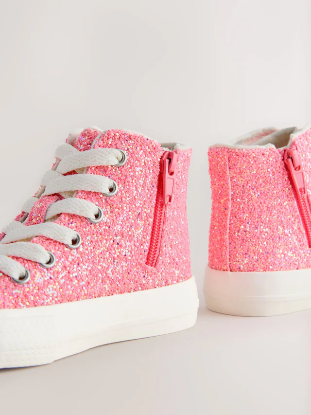 Pink Glitter Standard Fit (F) High Top Trainers