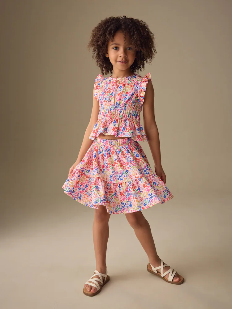 Bright Ditsy Top And Skirt Set