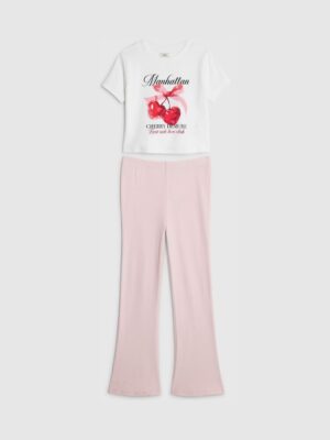 River Island White Cherry Demure Baby T-Shirt & Kickflare Set