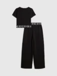 River Island Black Grafitti Waistband Crop Top & Wide Leg Joggers Set
