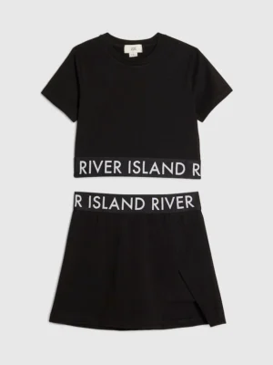River Island Black Logo Waistband T-Shirt & Skort Set
