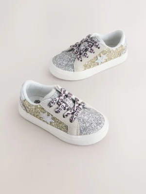 Gold Glitter Star Lace-Up Trainers