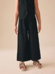 Black Textured Waistcoat Wide Leg Set