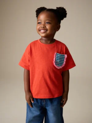 Red Gingham Short Sleeve Pocket T Shirt