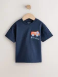 Navy Blue Fire Engine Short Sleeve Appliqué T-Shirt