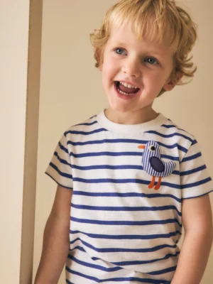 White/Blue Stripe Seagull Short Sleeve 3D Padded T-Shirt