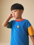 Blue/Green/Yellow Digger Short Sleeve Colourblock T-Shirt