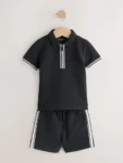 Zip Neck Short Sleeve Polo Shirt And Shorts Set