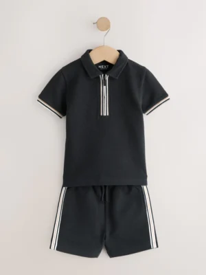 Zip Neck Short Sleeve Polo Shirt And Shorts Set