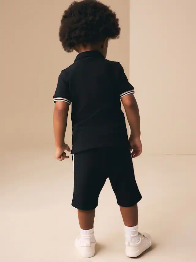 Zip Neck Short Sleeve Polo Shirt And Shorts Set