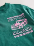 Green/Pink Race Car Short Sleeve Back Print T-Shirt
