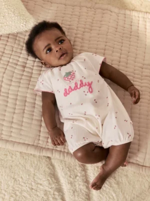 Ecru Fruit All Over Print I Love My Daddy Jersey Baby Romper
