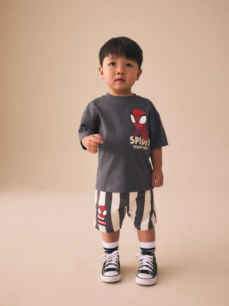 Charcoal Grey Spider-Man T-Shirt And Shorts Set