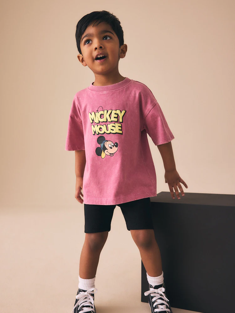 Pink/Black Mickey Mouse T-Shirt and Shorts Set