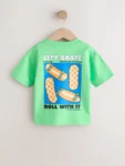 Green Skateboard Short Sleeve Back Print T-Shirt