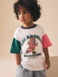 White/Pink/Green Skateboard Short Sleeve Graphic T-Shirt