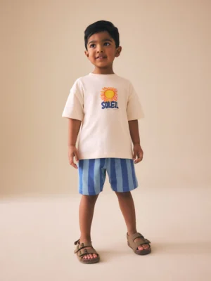 Ecru Soleil Sun Short Sleeve Back Print T-Shirt and Shorts Set