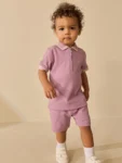 Zip Neck Short Sleeve Polo Shirt And Shorts Set