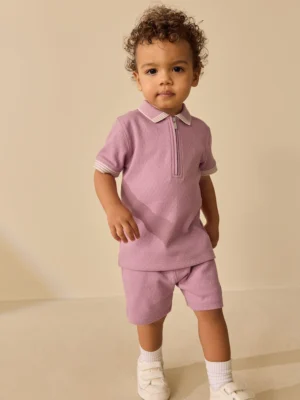 Zip Neck Short Sleeve Polo Shirt And Shorts Set