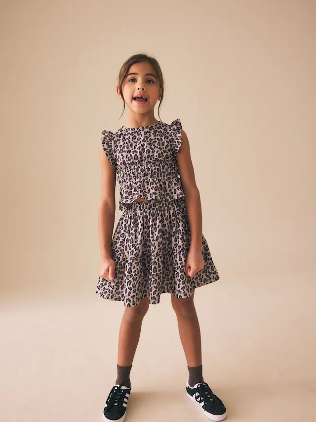 Animal Print Top And Skirt Set