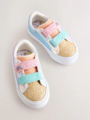 Multi Rainbow Glitter Standard Fit (F) Chunky Trainers With Touch Fastening