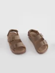 Stone Beige Wide Fit (G) Double Buckle Cushioned Footbed Sandals
