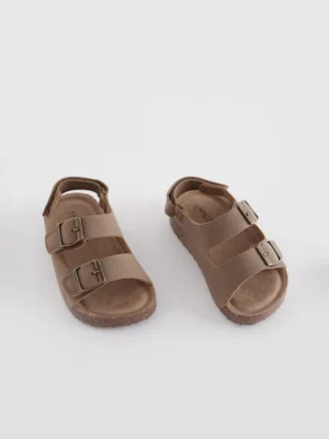 Stone Beige Wide Fit (G) Double Buckle Cushioned Footbed Sandals