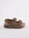 Stone Beige Wide Fit (G) Double Buckle Cushioned Footbed Sandals