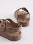 Stone Beige Wide Fit (G) Double Buckle Cushioned Footbed Sandals