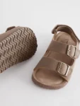 Stone Beige Wide Fit (G) Double Buckle Cushioned Footbed Sandals