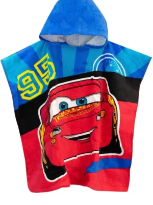 Character Red Kids Disney Cars License Printed Swim And Beach 100% Cotton Towel Poncho