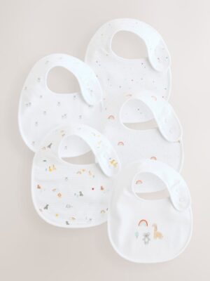 White Animal Print Baby Bibs 5 Pack