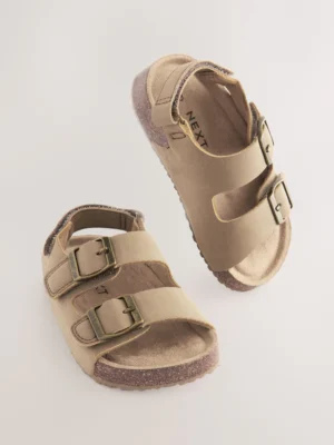 Stone Beige Standard Fit (F) Double Buckle Cushioned Footbed Sandals