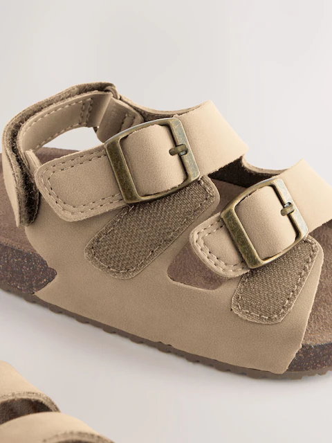 Stone Beige Standard Fit (F) Double Buckle Cushioned Footbed Sandals