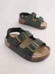 Black Standard Fit (F) Double Buckle Cushioned Footbed Sandals