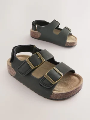 Black Standard Fit (F) Double Buckle Cushioned Footbed Sandals