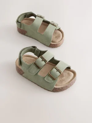 Green Standard Fit (F) Double Buckle Cushioned Footbed Sandals