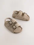 Stone Standard Fit (F) Double Buckle Leather Sandals