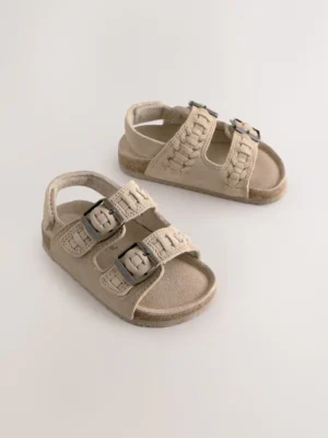 Stone Standard Fit (F) Double Buckle Leather Sandals