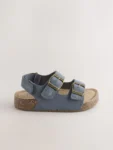 Navy Wide Fit (G) Double Buckle Cushioned Footbed Sandals