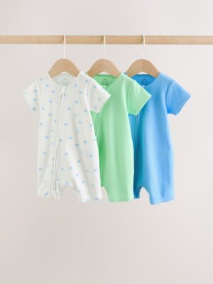 Teal Blue Two Way Zip Baby Rompers 3 Pack