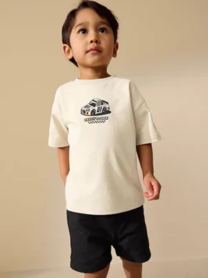 Cream Race Car Short Sleeve Back Print T-Shirt