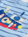 Blue Stripe Sealife Boat Short Sleeve Interactive T-Shirt