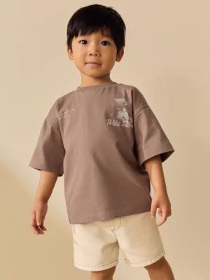 Neutral / Tan Wild Vibes Tiger Short Sleeve Back Print T-Shirt