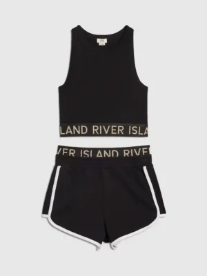 River Island Black Logo Tank & Runner Short Set