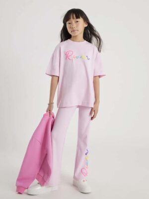 River Island Pink River Branded T-Shirt & Kickflare Set