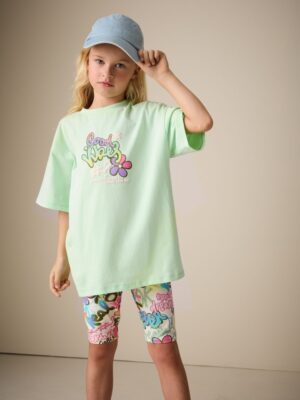 Green Graffiti T-Shirt and Cycling Shorts Set