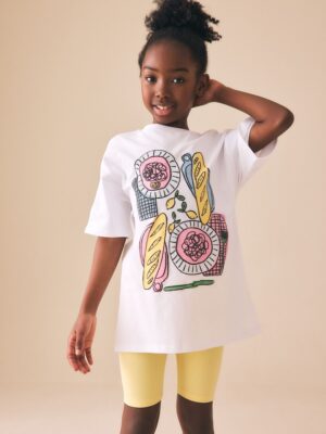 White Pasta T-Shirt and Cycling Shorts Set