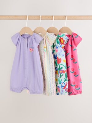 Multi Bright Floral Jersey Baby Rompers 4 Pack